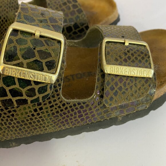 Birkenstock Arizona Green Snake Print Two Strap Slide Sandals Size 37 US 6-6.5 - Picture 4 of 7